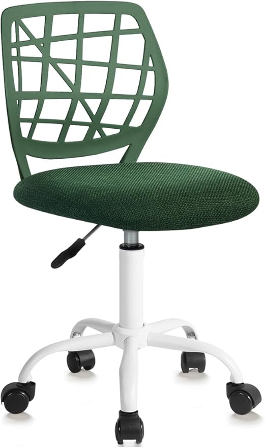 Kids Desk Chair, Fabric Office Chair Armless Small Mid Back Swivel Children Computer Task Chair Ergonomic Height Adjustable Study Chairs with Swivel Padded Cushion and Rolling Wheels, Dark Green