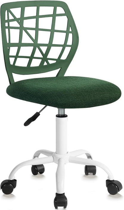 Kids Desk Chair, Fabric Office Chair Armless Small Mid Back Swivel Children Computer Task Chair Ergonomic Height Adjustable Study Chairs with Swivel Padded Cushion and Rolling Wheels, Dark Green
