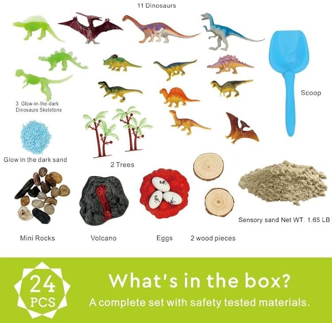 Dinosaur Sensory Bin,Dinosaur Toys for Toddler Boys and Girls,Include Glow in The Dark Dinosaur,Easy Storage Sensory Toys…