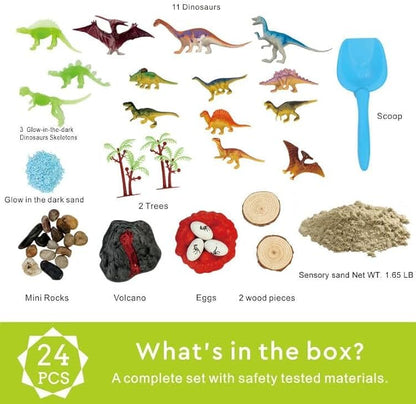Dinosaur Sensory Bin,Dinosaur Toys for Toddler Boys and Girls,Include Glow in The Dark Dinosaur,Easy Storage Sensory Toys…