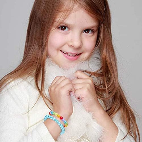 Lorfancy 12 Pcs Girls Beaded Bracelets Rainbow Baby Toddler Cute Friendship Stretchy Costume Jewelry Set