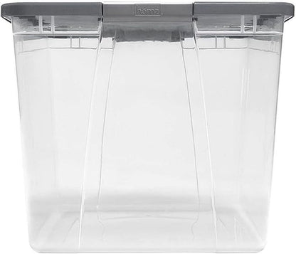 HOMZ 2-Pack Secure Latch, Clear Plastic Storage Organizer Bins, 64 Quart, Gray Lid - Heavy-Duty Container Boxes with Lids for Home, Office, and Garage