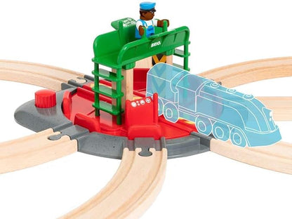 BRIO World 33476 - Turntable & Figure | 2 Piece Wooden Toy Train Accessory for Kids | Multiple Track Connection Points | Spacious Turntable | Poseable Train Engineer Figure | Ages 3 and Up