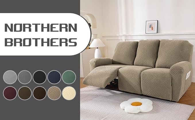 NORTHERN BROTHERS Recliner Sofa Covers 3 Seater - Reclining Sofa Covers Couch Covers for Reclining Couches Reclining Couch Covers, Khaki