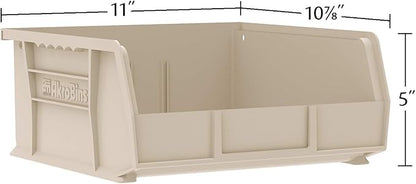 Akro-Mils 30235 AkroBins Plastic Storage Bins, Space-Saving Stackable Bins for Garage, Pantry, Craft Organization, 11" x 11" x 5", Stone, 6-Pack
