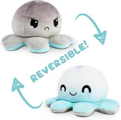 TeeTurtle Reversible Octopus Plushie 4-Inch Snowflake + Cloud Two-Sided Flip Plush Toy with Embroidered Details - Cute Mini Collectible Plush for Kids, Teens, and Adults
