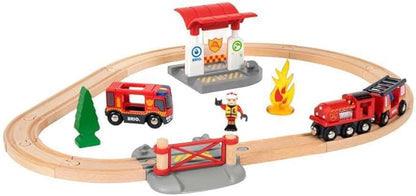 BRIO 33815 Rescue Firefighter Set | 18 Piece Train Toy Set with Fire Truck and Accessories | Kid-Friendly Wooden Tracks | Ideal for Toddlers Aged 3 and Up