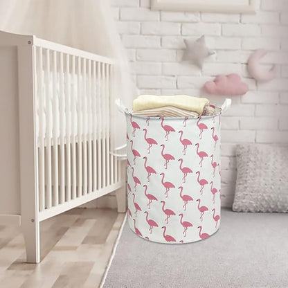 CLOCOR Large Pink Flamingo Laundry Hamper, Baby Girl Laundry Basket,Kids Toy Storage Bins,Nursery Decor,Bedroom,Bathroom,Gift Basket (White Flamingo)