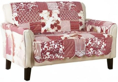 Great Bay Home Patchwork Scalloped Printed Furniture Protector Stain Resistant Loveseat Cover (Loveseat, Burgundy)
