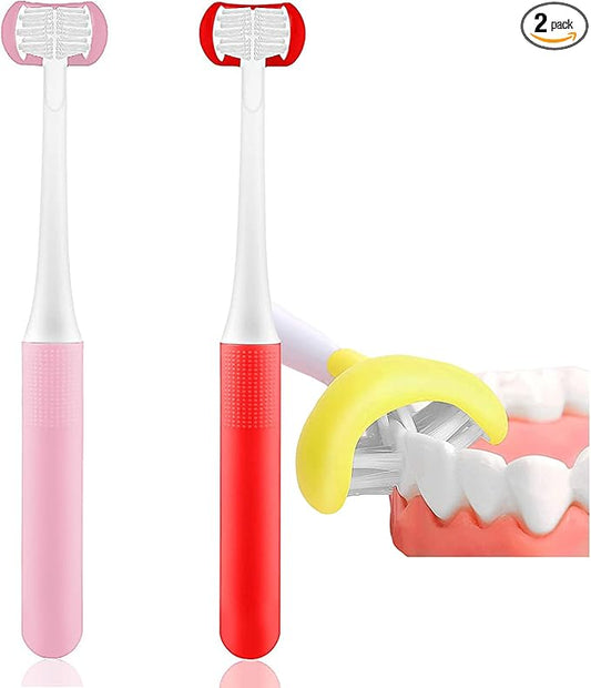 2 Pieces 3 Sided Toddler Toothbrush, Girls Toothbrush Kids, Autism Soft Bristles Toothbrush,Soft and Gentle for Complete Tooth and Gum Care