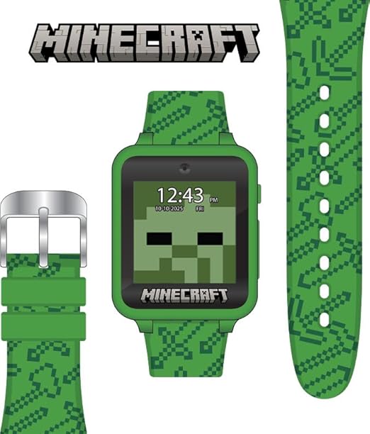 Accutime Microsoft Minecraft Green Educational Learning Touchscreen Smart Watch Toy for Boys, Girls, Toddlers - Selfie Cam, Learning Games, Alarm, Calculator, Step Tracker & more! (Model: MIN4045AZ)