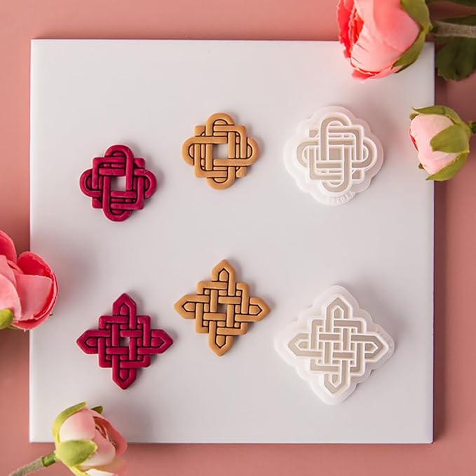 6 Pcs Chinese Style Polymer Clay Cutters,Retro Boho Flower Texture Polymer Clay Earrings Polymer Clay Molds Vintage Geometry Line Clay Earring Cutters for DIY Craft Jewelry Clay Earring Making Kit