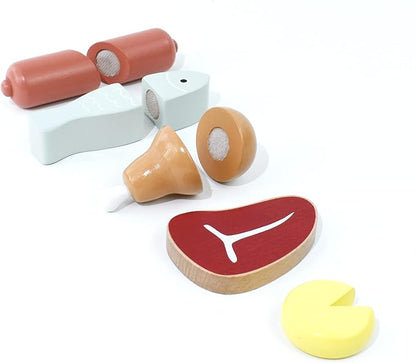 PairPear Wooden Play Food Cutting Meat Set - Wooden Toys for Toddlers Toy Food Play Kitchen Accessories