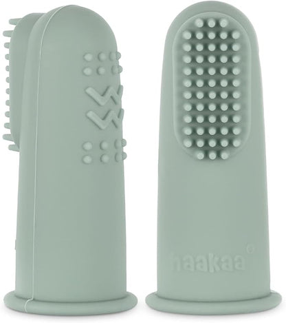 haakaa Baby Toothbrush, Soft Food Grade Silicone Baby Teether Finger Tooth Brush for Toddler, Baby First Toothbrush Infant Teething Toys Training Toothbrush, 0 Months+,2 Pack, Pea Green