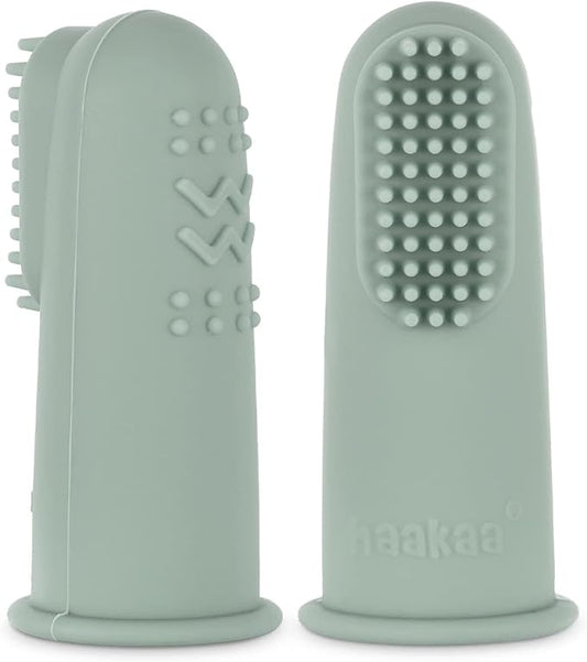 haakaa Baby Toothbrush, Soft Food Grade Silicone Baby Teether Finger Tooth Brush for Toddler, Baby First Toothbrush Infant Teething Toys Training Toothbrush, 0 Months+,2 Pack, Pea Green