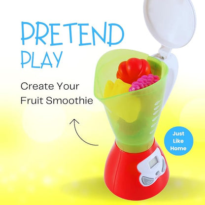 Junior Smoothie Maker Juicer Set - Electric Toy Mixer Juice Blender with Plastic Play Food, Kitchen Toys for Kids, Lights and Sounds for Imaginative Play