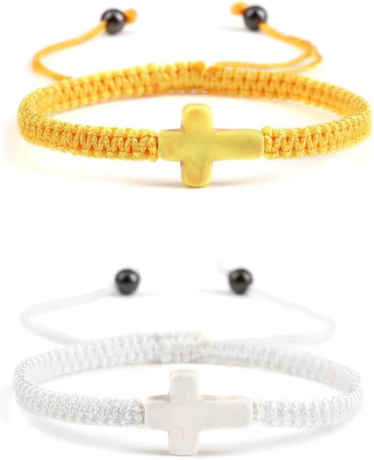 Adjustable Handmade Cross Braided Rope Bracelet for Christian Colorful Matching Couple Charm Jewelry Inspirational Religious Woven Bracelet Birthday Easter Thanksgiving Christmas Gifts