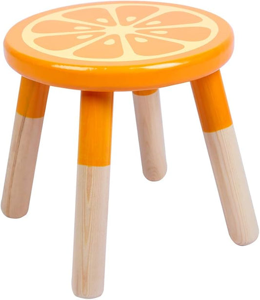 RUYU 9 Inch Kids Solid Hard Wood Fruit Chair, Crafted Hand-Painted Wood with Assembled Four-Legged Sitting Stool, Bedroom, Playroom, Orange Furniture Stool for Toddler, Children, Boys, Girls(Orange)
