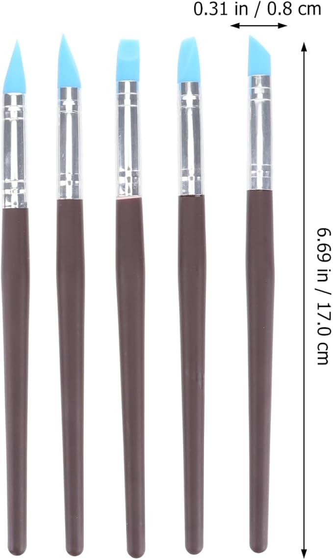 BESTonZON 5pcs Artist Paint Brush Set Silicon Brushes for Painting Masking Fluid Clay Molding, Silicone Sculpting Tools Clay Carving Tools Paint Color Silicone Brush Matching Tool for DIY Handicraft
