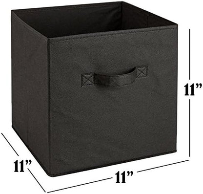 Handy Laundry Foldable Cube Storage Bins - 6 Pack - Decorative Fabric Storage Cubes are Collapsible & Great Organizer for Shelf, Closet or Underbed. Convenient for Clothes or Kids Toy Storage (Black)
