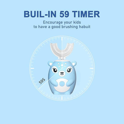 Kids Electric Toothbrushs U Shaped sonic Automatic Toothbrush with 4 Brush Heads, Six Cleaning Modes,Cartoon deer Modeling , full mouth toothbrush for baby