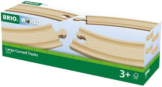BRIO World 33342 - Large Curved Wooden Tracks | 4-Piece Toy Train Set Extension | Compatible with All BRIO Railway Toys | Safety Tested and Approved | Ideal for Kids Ages 3 and Up