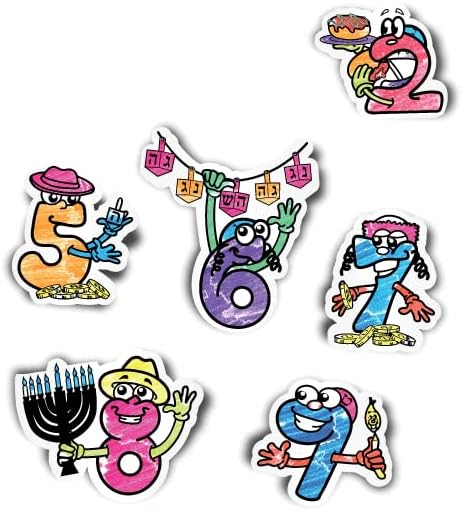 Izzy 'n' Dizzy Hanukkah Color-in Stickers Art Kit - Includes 8" x 6" board and 4 Crayons - Chanukah Arts and Crafts - Gifts and Games