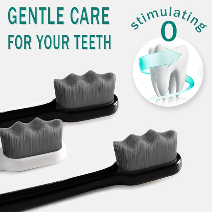 GoldDawn Extra Soft Toothbrush for Sensitive Teeth and Gums， Micro Fur Manual Toothbrush with 20000 Ultra Soft Bristle, Excellent Cleaning Effect， Perfect for Adults & Kids (6 Pack Gray Bristles)