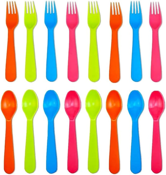 Jawbush 16 Pcs Kids Utensils Set, Plastic Kids Forks and Spoons Set, Reusable Toddler Utensils Kids Silverware Cutlery Set, Durable Flatware Set for Lunch Box, Easy to Use for Kids and Adults,BPA Free
