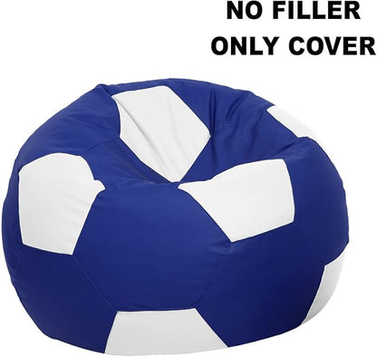 Ample Decor Soccer Bean Bag Cover (Filler Not Included), Leatherette Durable Double Stitched Material Sturdy Zippers, Ideal for Children and Teenagers - White and Blue