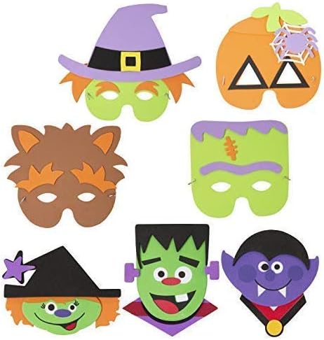 FAVONIR Halloween Assorted Foam Face Mask Stickers and Craft 24 Pack - Kids Fun Craft Activity Supplies - Self Adhesive Kid's Party Favor Crafts.
