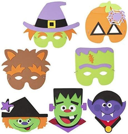 FAVONIR Halloween Assorted Foam Face Mask Stickers and Craft 24 Pack - Kids Fun Craft Activity Supplies - Self Adhesive Kid's Party Favor Crafts.