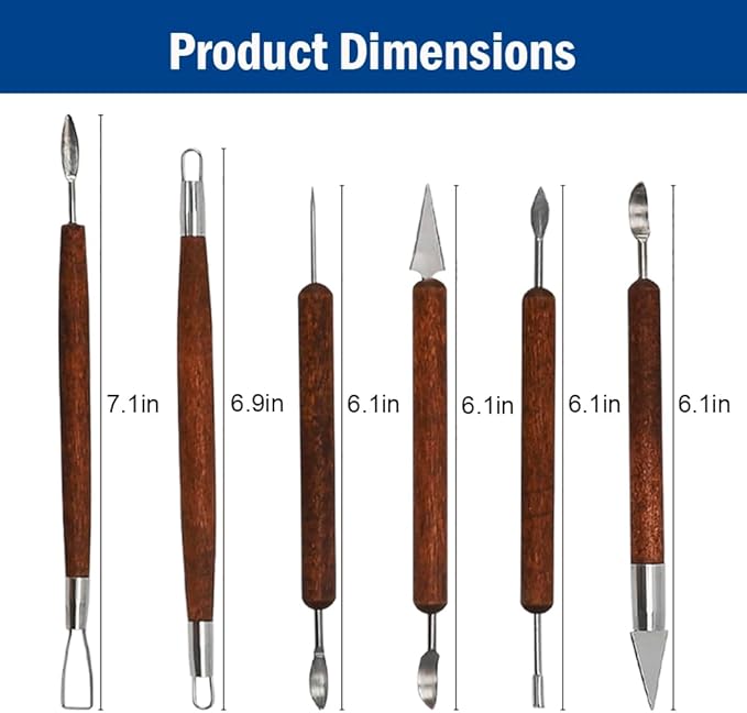 Clay Tools Sculpting for Polymer Air Dry Modeling Clay Beginners & Professionals Ideal for DIY Pottery & Ceramics Tools Double-Sided Polymer Carving Tools Kit (6)