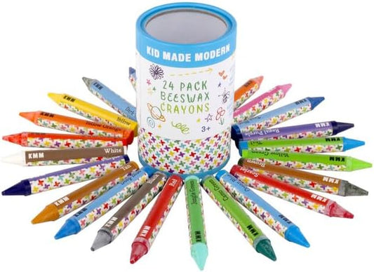 Kid Made Modern Beeswax Crayons for Toddlers & Kids (24 Pieces) - Coloring Non Toxic Crayons with Case (Ages 3+)