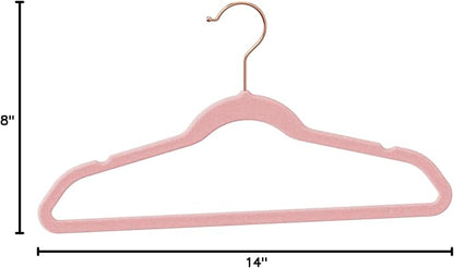 Smartor Kids Velvet Hangers 50 Pack, 14'' Inch Premium Non Slip Kids Felt Hangers for Closet, Space Saving Toddler Clothes Hanger for Youth's Childrens' Clothes (Rose Gold Hook)- Pink