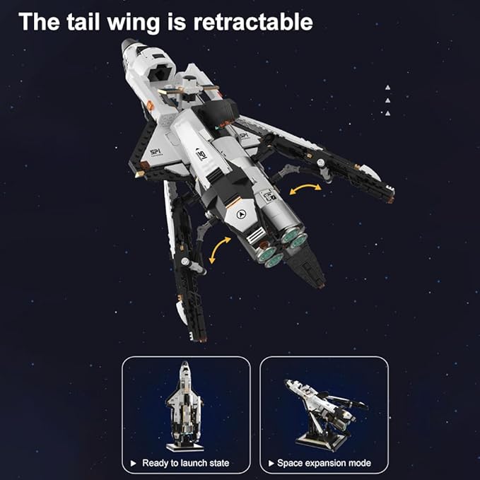 kowkis Space Shuttle Building Blocks Kits,Creative Collectible Display Spaceship Model Building Sets, Present Toy for Adults, T2001(1274 Pcs)