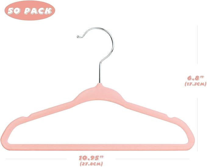 Velvet Baby Hangers 50 Pack, 11 Inch Kids Non Slip Hangers, Premium Childrens Hangers for Clothes, Space-Saving Nursery Hangers, Perfect Infant/Toddler Clothes Hangers for Daily Use(Pink)
