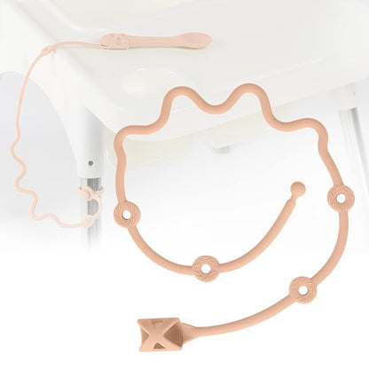 Baby Spoons Self Feeding 6 Month,SMAutoLife Toddler Utensils Holder Strap Food Grade Silicone Keep Fork and Spoon Off The Floor Great for Kids,Hook On High Chair(Apricot)