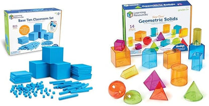 Learning Resources Plastic Base Ten Class Set & View-Thru Geometric Solids - Geometric Shapes, Back to School Supplies Must Haves, Math Teacher Supplies