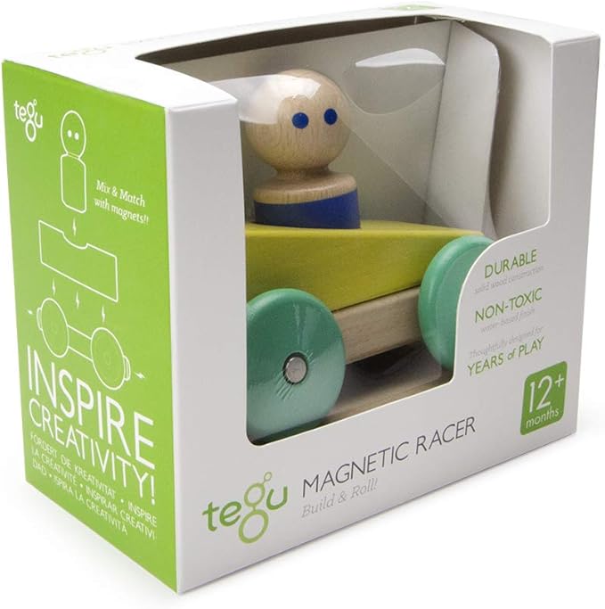 3 Piece Tegu Magnetic Racer Building Block Set, Yellow Big Top