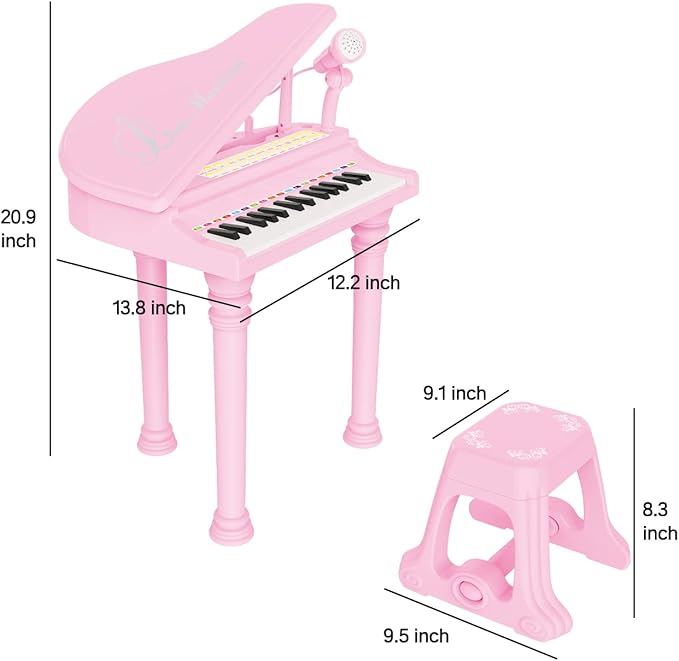 Losbenco Kids Piano Keyboard Toy, Toddler Electronic Musical Instrument Educational Toy with Microphone, Multiple Sounds, Record Playback, Lights & Stool, Birthday Gift for 3 4 5 6 7 Years Old Girls