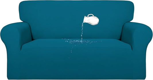 PureFit 100% Dual Waterproof Couch Cover Slipcovers for Couches and Sofas - Stretch Non Slip Fleece Sofa Covers Washable, Leakproof Furniture Protector for Kids, Pets, Dog (Loveseat, Peacock Blue)