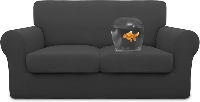 Easy-Going 100% Dual Waterproof Loveseat Cover Stretch Soft Couch Cover for Dogs, Sofa Slipcover for 2 Separate Cushion Couch Leakproof Furniture Protector for Kids, Pets Dark Gray