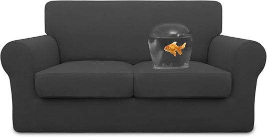 Easy-Going 100% Dual Waterproof Loveseat Cover Stretch Soft Couch Cover for Dogs, Sofa Slipcover for 2 Separate Cushion Couch Leakproof Furniture Protector for Kids, Pets Dark Gray