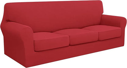 Easy-Going 100% Dual Waterproof Oversized Cover Stretch Soft Couch Cover for Dogs, Sofa Slipcover for 3 Separate Cushion Couch Leakproof Furniture Protector for Kids Christmas Red