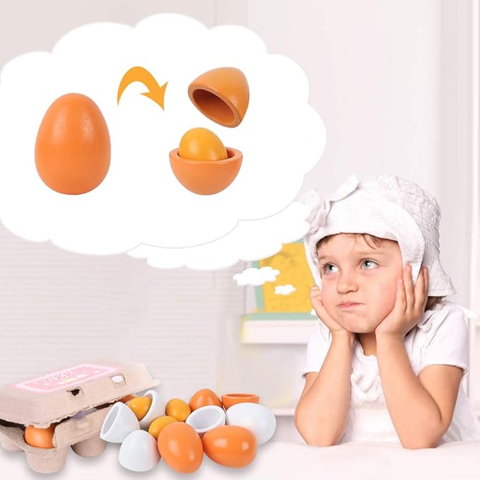 HANSGO Wooden Eggs, 6PCS Easter Egg Toys Wooden Play Food Pretend Play Food Sets for Kids Early Development, Learning, Birthday Gifts