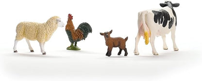 Schleich Farm World - Starter Set, Includes 4 x Collectible Toy Farm Animals, Cow, Sheep, Donkey Foal and Rooster Farm Animal Toys for Kids Ages 3+