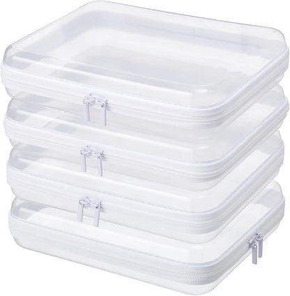MACOPRO 2PCS Large Clear Zipper Bags with Hard Shell - Makeup Organizer & Toy Storage Container for Building Blocks, Pencils, Toiletries, Travel Accessories Diaper for Organizing