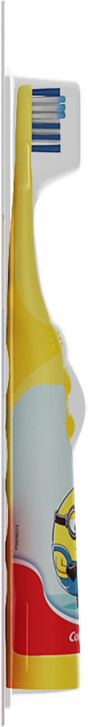 Colgate Kids Battery Powered Toothbrush, Kids Battery Toothbrush with Included AA Battery, Extra Soft Bristles, Flat-Laying Handle to Prevent Rolling, Minion Toothbrush, 1 Pack