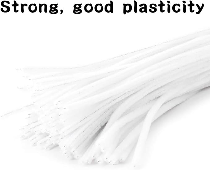 100 Pieces Pipe Cleaners Chenille Stem, Solid Color Pipe Cleaners Set for Pipe Cleaners DIY Arts Crafts Decorations, Chenille Stems Pipe Cleaners (White)